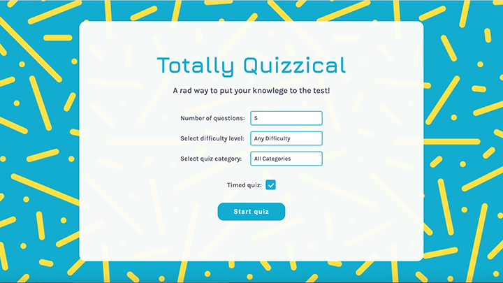 Totally quizzical app example page